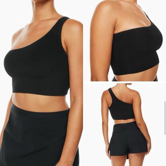 NWT Babaton Sculpt Knit One-Shoulder Cropped Tank size XS black - Picture 1 of 5